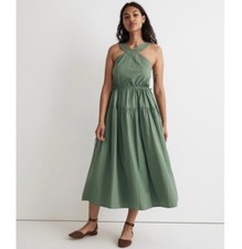 NWOT MADEWELL Halter Tiered Midi Dress Size 14 Poplin Versailles Green