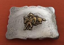 Vintage Ricardo Sterling Silver Steer Wrestling Cowboy Rodeo Trophy Belt Buckle
