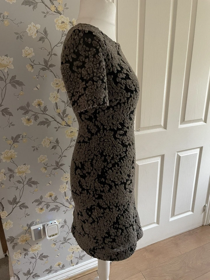 Phase Eight Flocked Straight Shift Dress Size 8 Black & Beige Wool Blend Office - Image 4 of 4