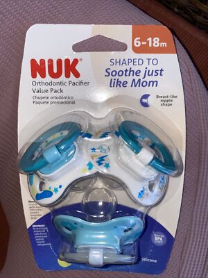 NUK Orthodontic Pacifier Value Pack - Glows in the Dark Ages 6-18 Months - Blue