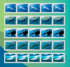 ORCA BELUGA BLUE RIGHT WHALES = Block 5 strips from UNCUT SHEET. Canada 2022 MNH