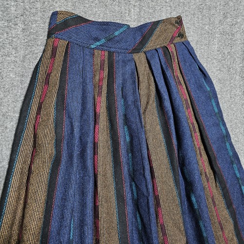 Vtg Diane Von Furstenberg Wool Skirt Women 10 Pleated Flannel Blue Brown Midi - Picture 2 of 12