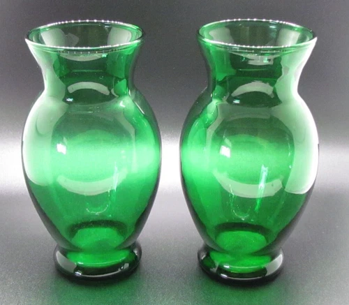 Anchor Hocking Emerald Forest Green Bud Vase Set of 2 - 6.5" Vintage