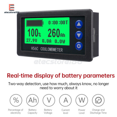 DC 9V-100V Battery Power Indicator Volt Current Power Coulomb Meter Acid/Li-ion