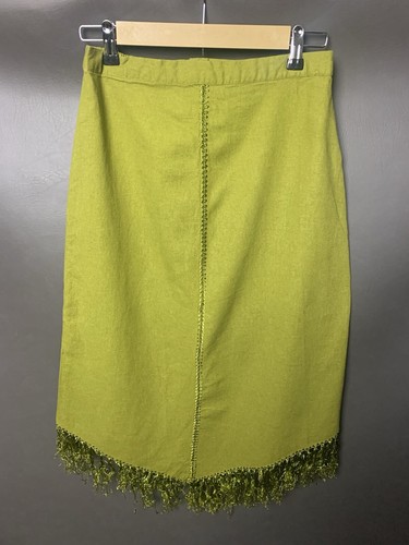 VTG 90s 2 PC Linen Blend Green Jacket & Skirt Fringe Hippie Western, Women's M - Picture 2 of 16
