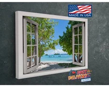 Ocean Serenity Window View Canvas Print, High Quality Wall Art, Home Decor