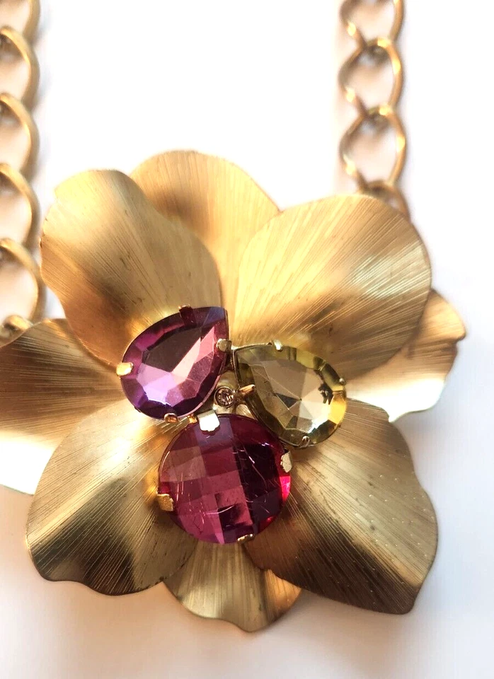 Jessica Simpson Flower Power 24" Collar Estrás Tono Dorado 3" Ancho Foto 2 de 4