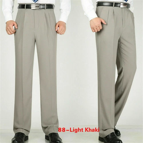 Men Formal Dress Pants Business Suit Straight Leg Trousers Pleated Front Solid - Picture 18 of 28