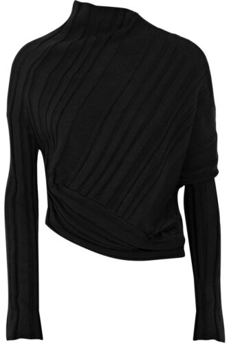 Alexander Wang Asymmetric Draped Ribbed Cotton Black Sweater Size Small EUC - Picture 1 of 6