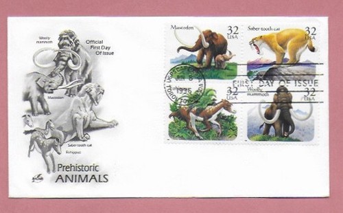 ON SALE; Prehistoric Animals  1996 FDC Block of 4 Stamps Canadian Cancel Mark - Picture 1 of 2