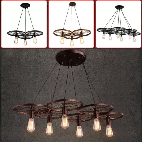 3 / 6 Wagenrad Deckenleuchte Retro Hängeleuchte Pendelleuchte Kronleuchter Lampe
