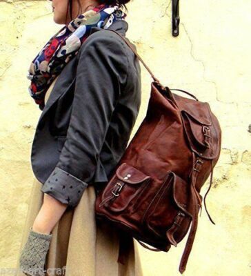 18'' Echtleder Rucksack Schultertasche Vintage Backpack Ledertasche Beutel
