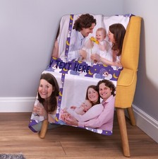 Personalised Sleepy Sloth 4 Photo Custom Fleece Throw Blanket