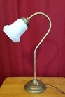 Vintage Mid Century Brass Desk Lamp, Gooseneck, Milk Glass Shade
