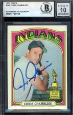 Chris Chambliss Gem Mint 10 Beckett BAS Signed 1972 Topps Rookie Autograph