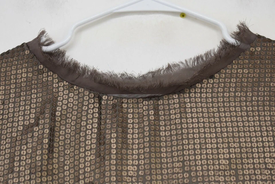 Blusa Givenchy Mujer Marrón Lentejuelas Adornada Dobladillo Deshilachado Forrada Manga Corta S Foto 3 de 4