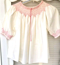 Vintage Hand Made By Grandma Pink Smocked Peasant Pheasant Girls Blouse Top