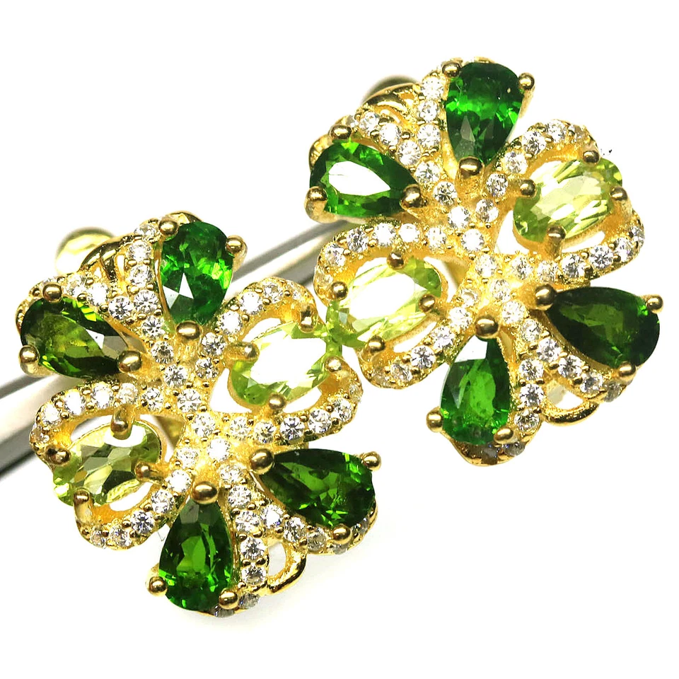 Unheated Green Peridot, Diopside & Cubic Zirconia Earrings 925 Sterling Silver - Image 2 of 4