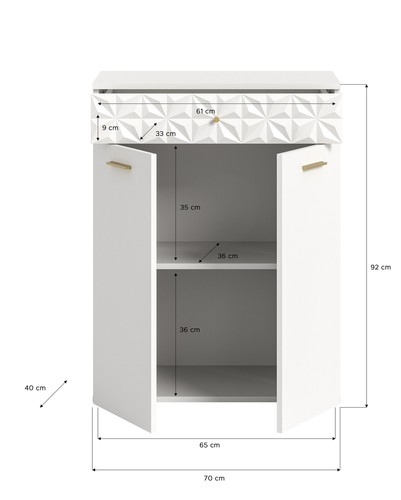 xonox.home Kommode Anrichte Highboard Sideboard Schrank Prisma weiß 70x92x40 cm - Bild 4 von 5