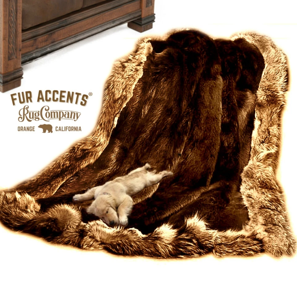 Wolf, Coyote Border Brown Throw Blanket, Bedspread, Fine Faux Fur, Minky Lining - Image 2 of 4