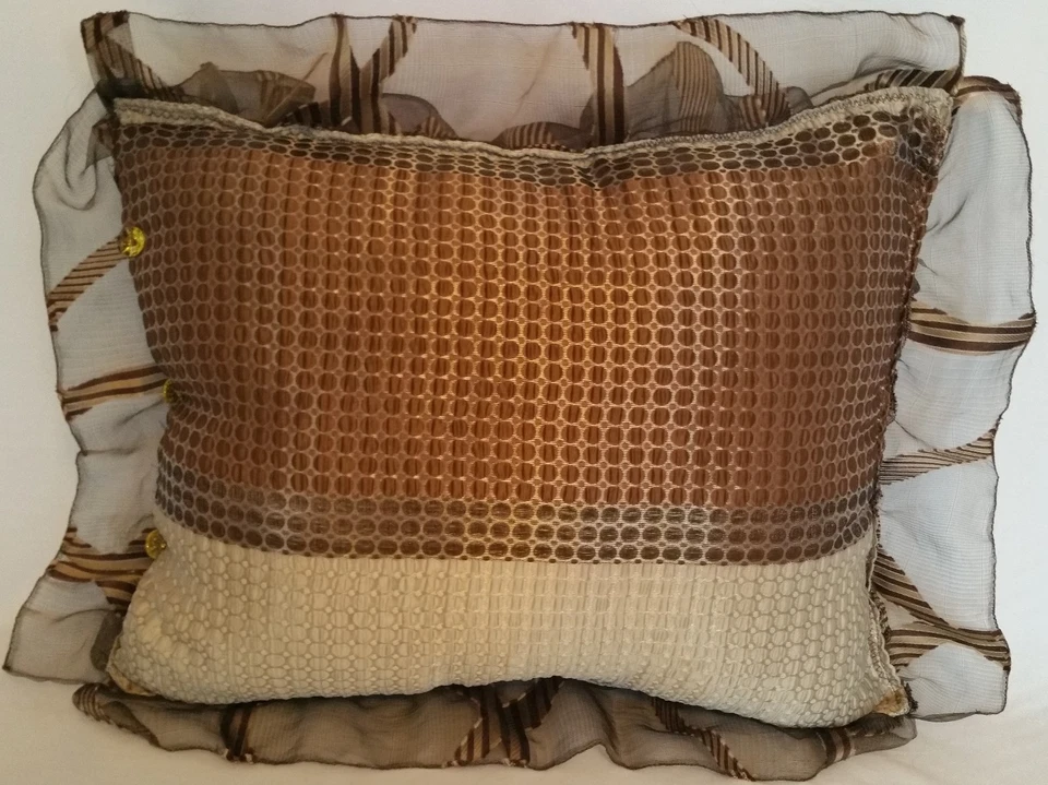 NEW Italian Fabric Decorative Hand Made Pillowcase Brovn / Beidge 21" X 17.5"  - Image 4 of 4