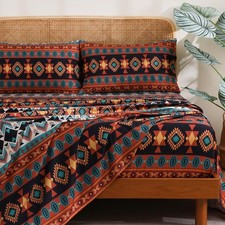 4 Pieces Queen Sheet Set Bohemian, Boho Sheets Soft Microfiber Deep Pocket,