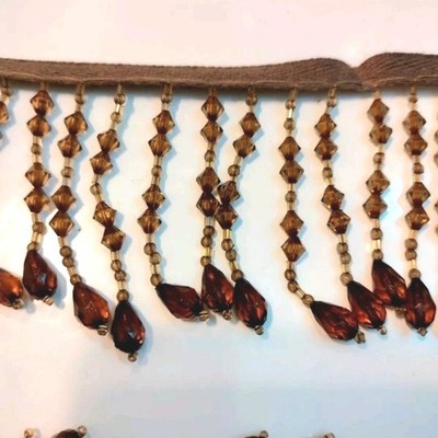 Beaded Faced Trim Fringe lamp teardrop craft sew Brown by yard 3 in NEW