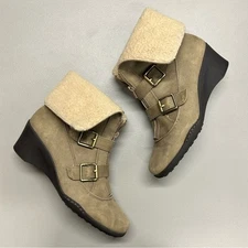 Aerosoles Wedge Boots Heel Rest Shoe Front Zip Double Buckle Music Tor Size 11