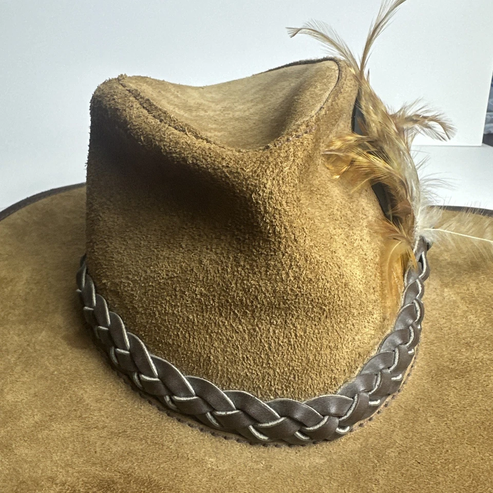 Sombrero de Vaquero de Gamuza XL de Cuero para Hombre de Cuero San Zeno con Pluma Hecho a Mano en CA Foto 3 de 4