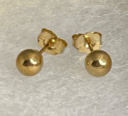 14K Yellow Gold Solid 4.8 mm Ball Posts Stud Earring Genuine New In Gift Box - Picture 5 of 9