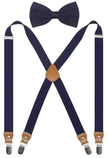 Unisex X-Back Suspenders Bowtie Set 1 Inch Wide Elastic for Formal Wedding