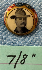 POLITICAL PINBACK BUTTON CELLULOID ROOSEVELT AS ROUGH RIDER RARE SIZE 1900 V.P.