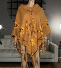 Vintage 60s 70s Acrylic Poncho Cape Striped Fringe Hippie Boho