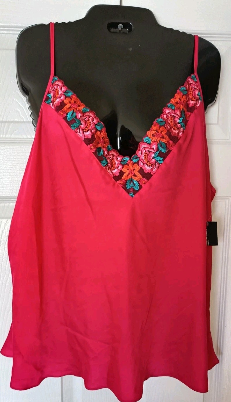 INC International Sleepwear Camisole Top XXXL 3X Red Floral Embroidered New