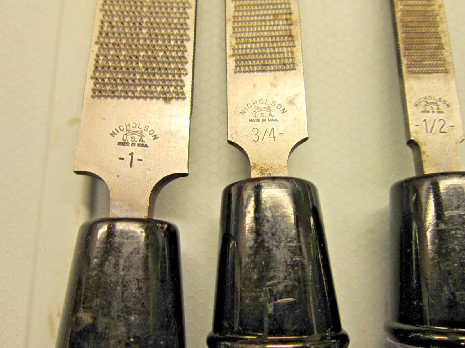 3 Vintage Nicholson USA Chisel Files 1/2 3/4 1” Rasp Wood File Combination Tools