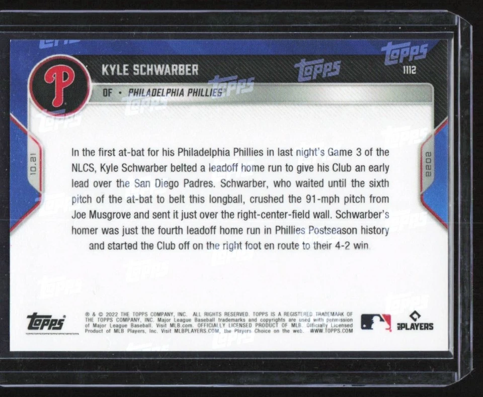 2022 Topps Now NLCS Kyle Schwarber Philadelphia Phillies #1112 - Image 2 of 2