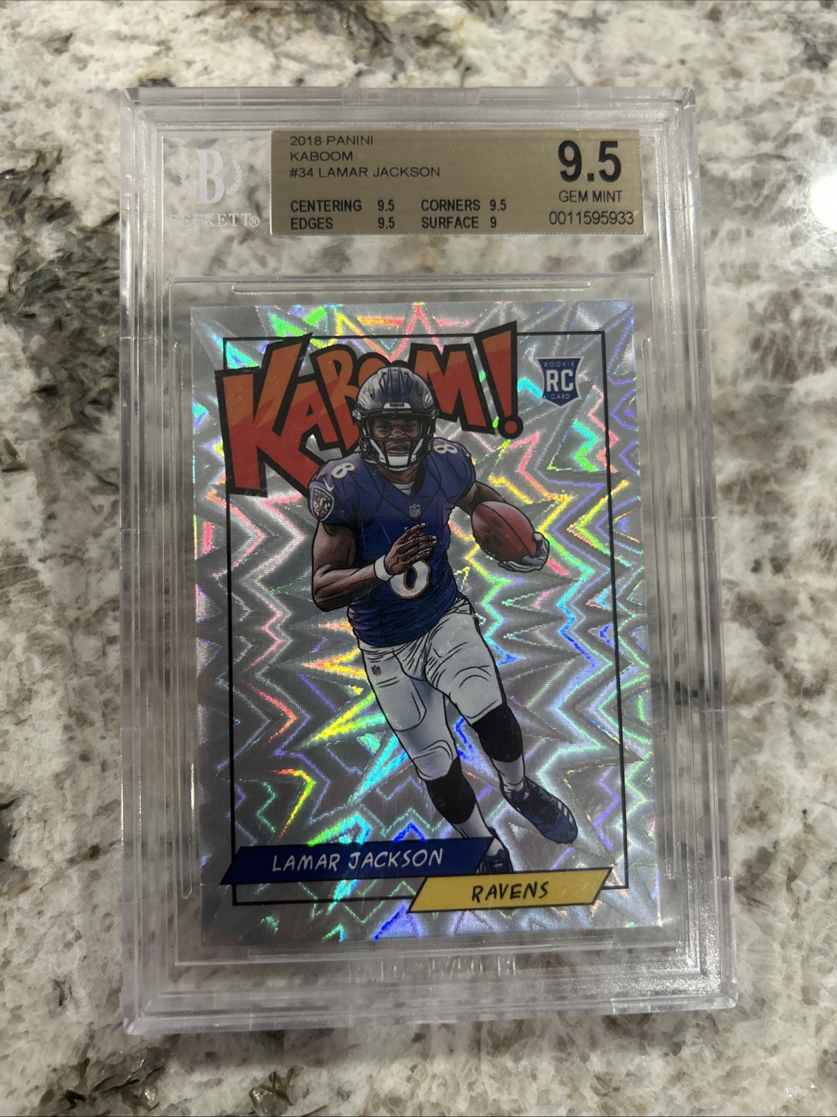 BGS 9.5 - 2018 Panini LAMAR JACKSON RC Kaboom Case Hit SSP #34 Ravens
