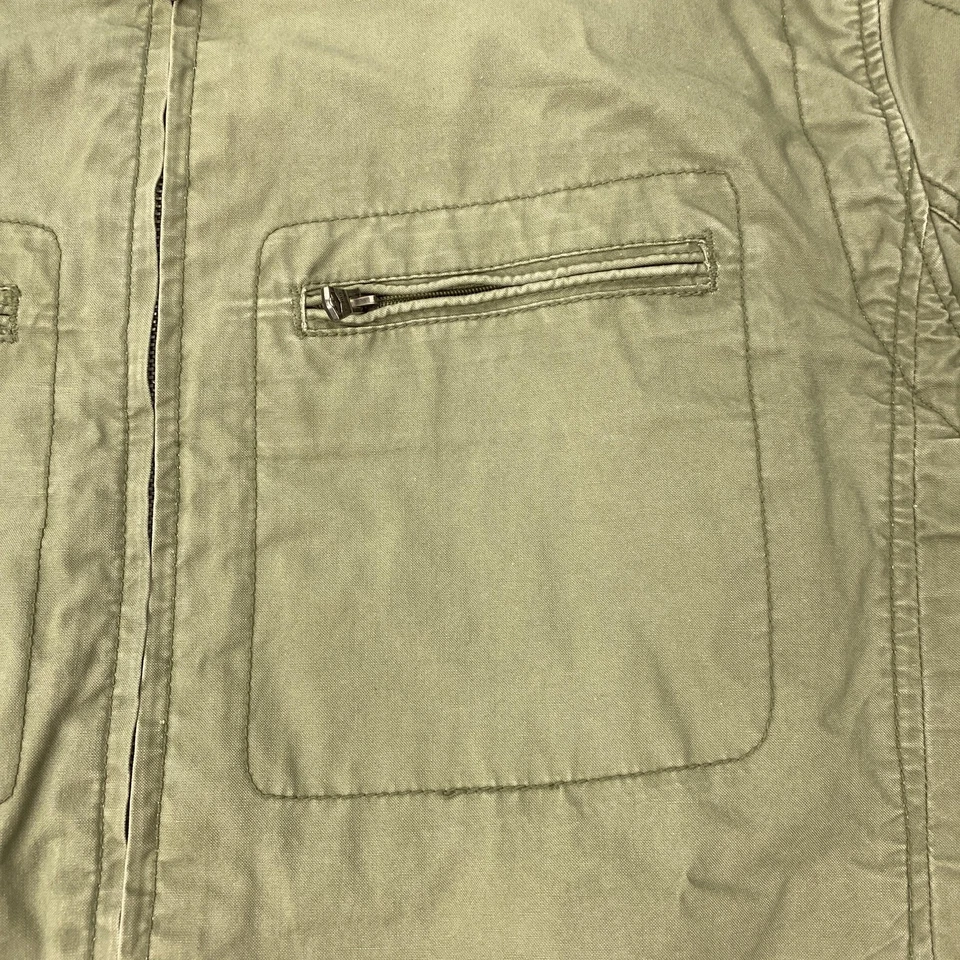 Guess Jacket Mens XL Green Cotton Moto Field Stand Collar Zip Pockets Utility - Image 3 of 4