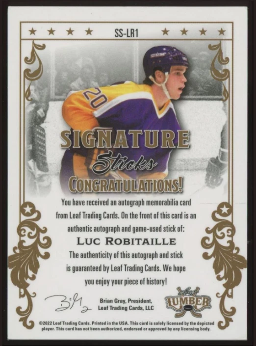 Luc Robitaille Auto /25 Sigmature Sticks #SS-LR1 Autograph 2021-22 Leaf Lumber - Image 2 of 3