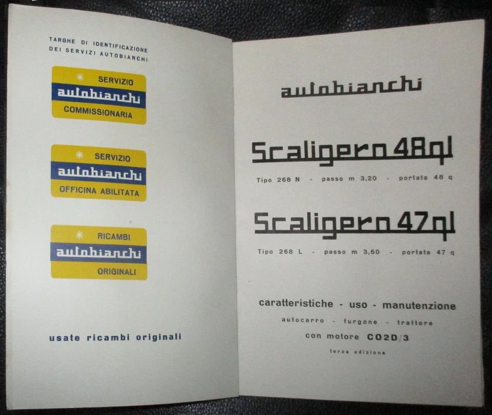 MANUALE USO E MANUTENZIONE ORIGINALE CAMION AUTOBIANCHI SCALIGERO 1961 - NOS - Immagine 2 di 4
