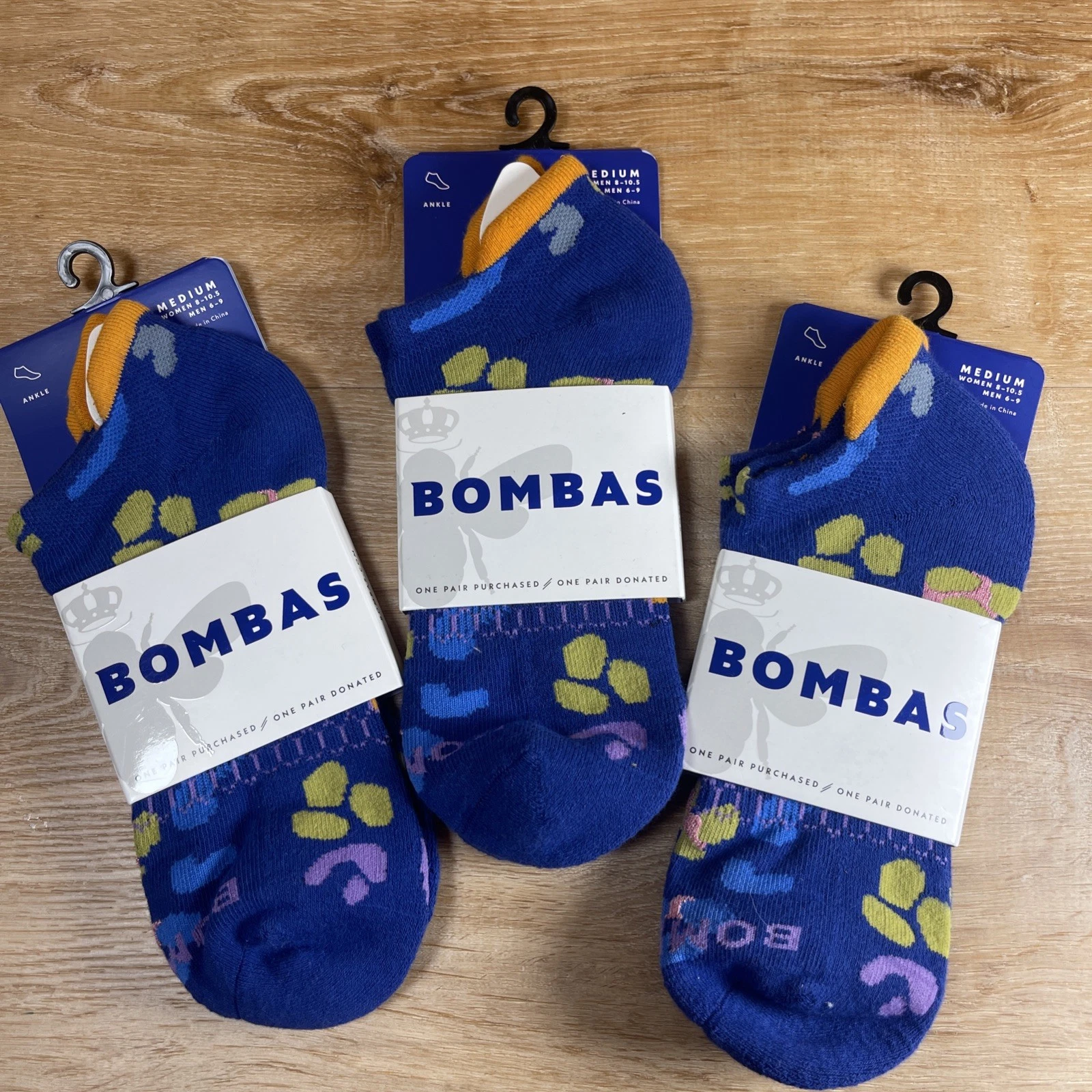 Bombas Sock Socks Lot Medium Ankle Blue Leopard 3 Pairs