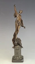 19C Franz Rosse (German 1858-1900) Bronze Sculpture Art Nouveau Psyche Butterfly