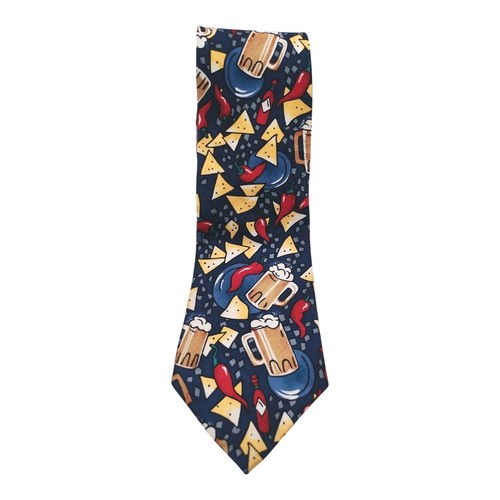 Tabasco Mens Tie Beer Nachos Jalapeno Chili Peppers 100% Silk Snack Neckti VTG - Picture 3 of 7