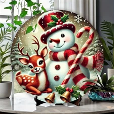 Christmas Snowman and Reindeer Pattern Aluminum Foil Engraving Art, 1 Piece, Vin