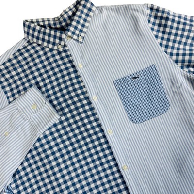 Vineyard Vines Tucker Shirt Button Down Mens Large Blue Patchwork Gingham Stripe