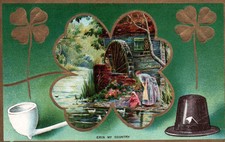MILL, TOP HAT, CLAY PIPE On Colorful Vintage Unused ST. PATRICK'S DAY Postcard
