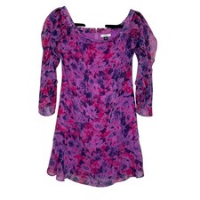 Halston Floral Print Pink & Purple Ruffle Sleeve Mini Dress Womens S
