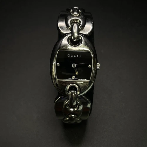 Orologio donna Gucci Marina catena quadrante nero marcatori diamanti 121 5