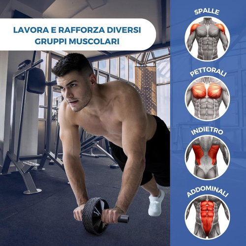 ® Fitness, Ruota per Addominali, Incluso Tappetino, Set Esercizi, Marchio Europe - Foto 4 di 12