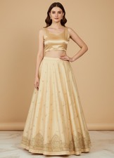 Sanskriti Vintage Cream Long Lehenga Art Silk Hand Embroidered Zardozi Unstitch